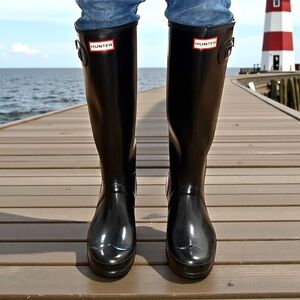 Hunter Women’s Tall Black Gloss Rain Boots Size 8